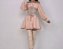 Приталена сорочка на плічках+  мереживний корсет | PUSHKA SHOP