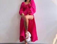 Муслінова сукня -міді з розрізом на ніжці  Муслінова сукня -міді з розрізом на ніжці  | PUSHKA SHOP