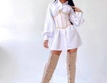 Комплект: платье-рубашка с прозрачным бельевым корсетом на шнуровке  | PUSHKA SHOP