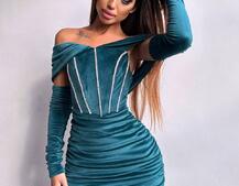 Оксамитова корсетна сукня міні, декорована стразами     Ручна робота  | PUSHKA SHOP