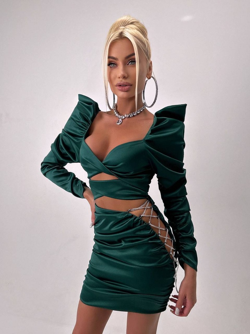 Сукня міні з драпіруванням, декорована стразами  | PUSHKA SHOP