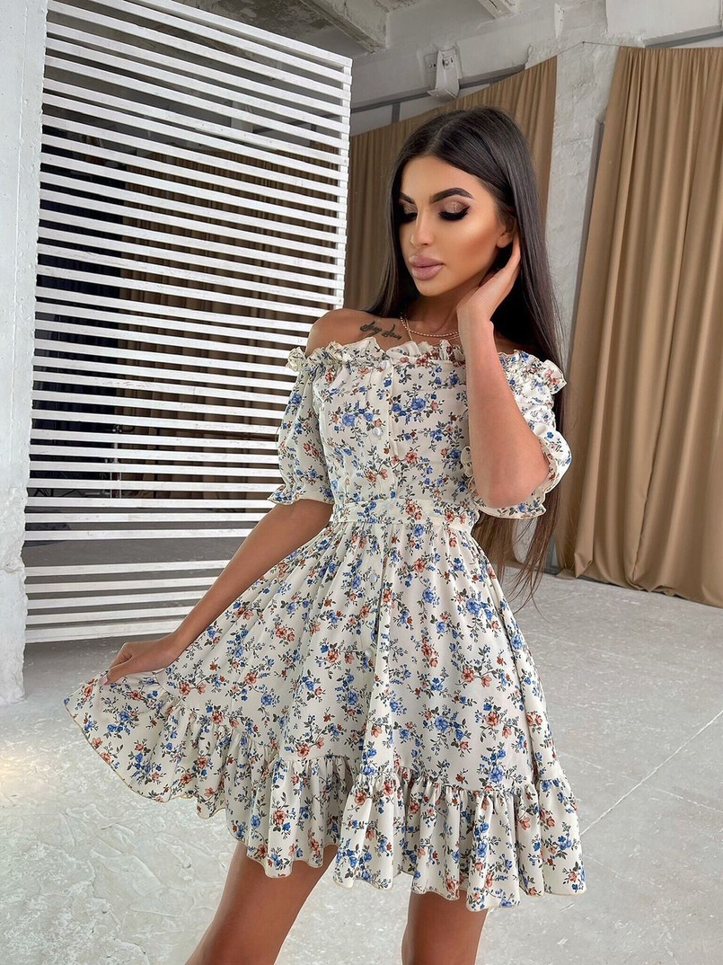 Цветочное платье с пышной юбкой и оборками | PUSHKA SHOP