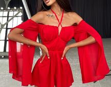 Шифоновый ромпер с расклешенными рукавами  | PUSHKA SHOP