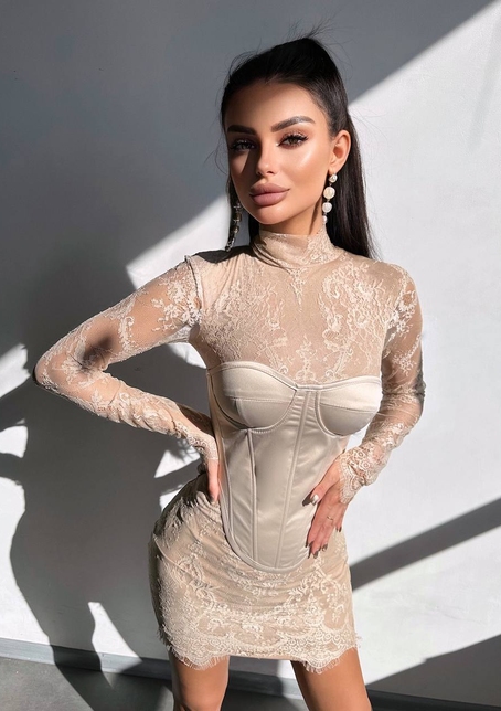 Комплект: мереживна сукня міні + корсет  | PUSHKA SHOP