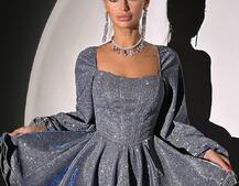 Сяюча корсетна сукня з пишною подвійною спідницею та об‘ємними рукавами Сяюча корсетна сукня з пишною подвійною спідницею та об‘ємними рукавами | PUSHKA SHOP