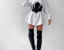 Платье-рубашка с корсетом на косточках со шнуровкой Платье-рубашка с корсетом на косточках со шнуровкой | PUSHKA SHOP