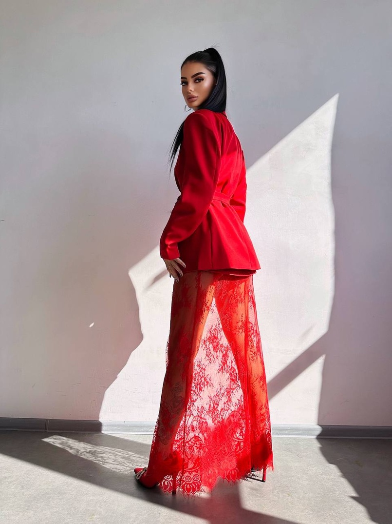 Комплект: піджак + блуза з баской + мереживна спідниця-шорти  | PUSHKA SHOP