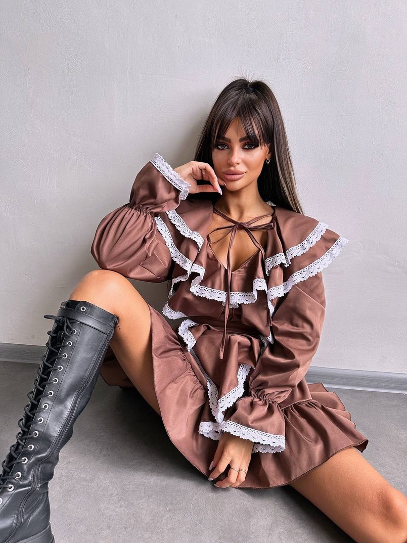 Котонова сукня декорована мереживом    | PUSHKA SHOP