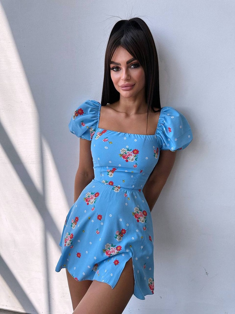 Сукня- міні у квітковий принт зі шнурівкою на спинці  | PUSHKA SHOP