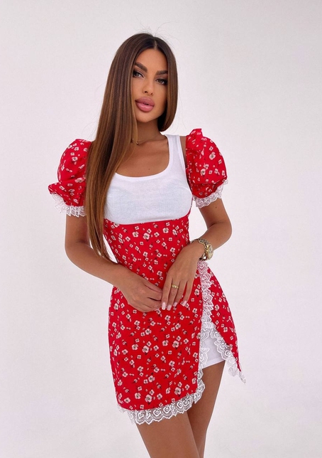 Сукня з квітковим принтом декорована мереживом  | PUSHKA SHOP