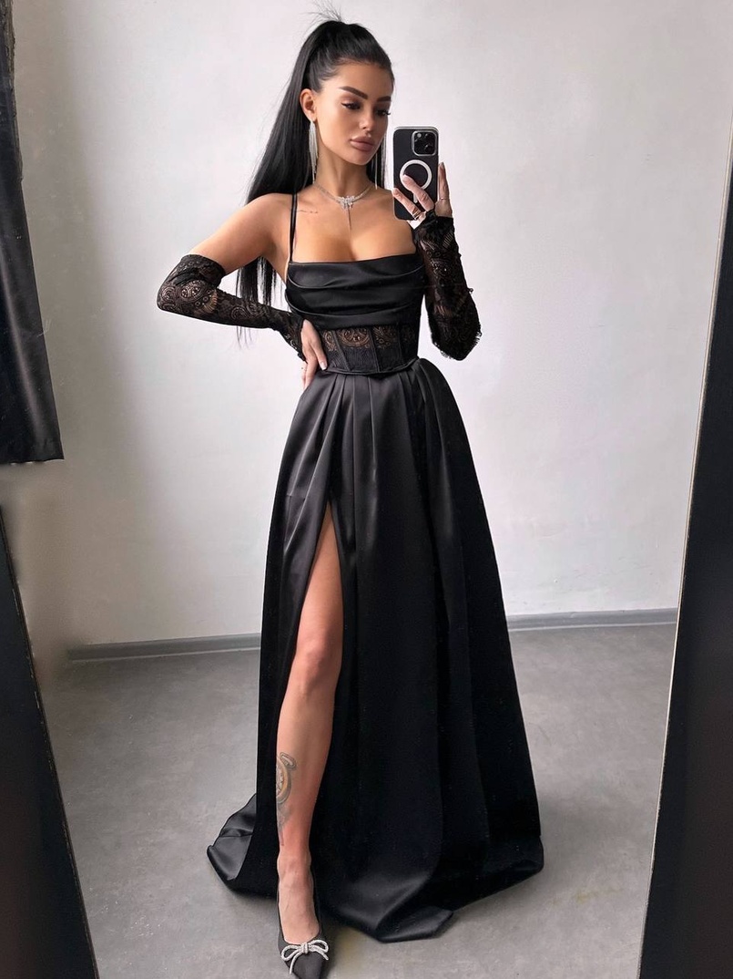 Атласний комплект: корсет + спідниця максі  | PUSHKA SHOP