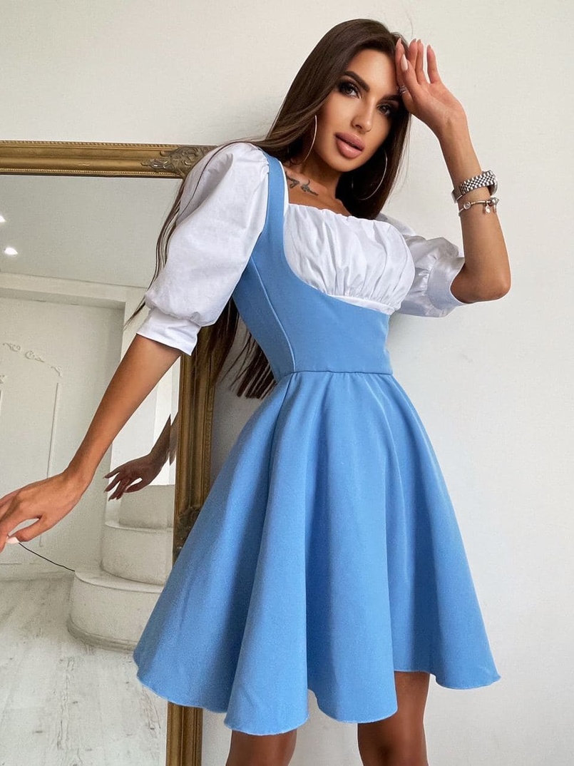 Платье с объемными рукавами из хлопка  | PUSHKA SHOP