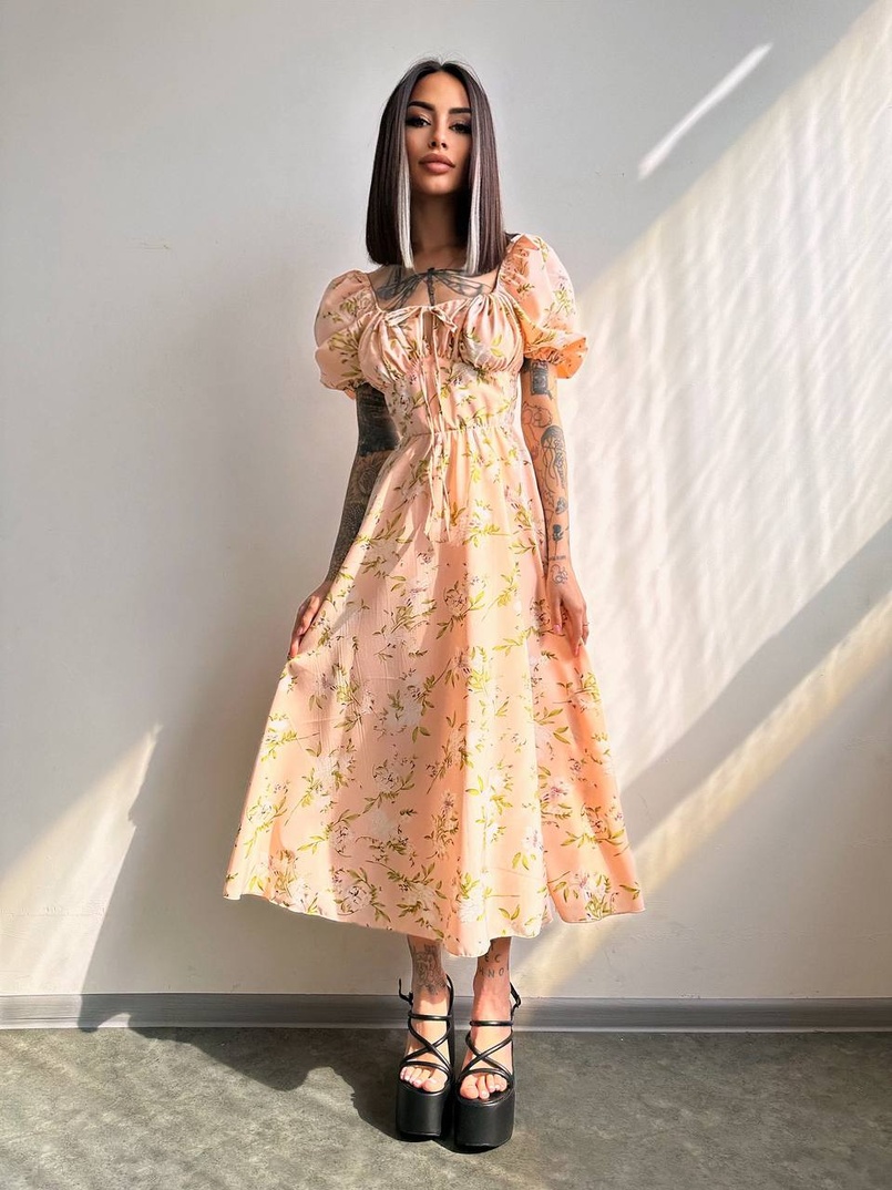 Сукня- міді  з квітковим принтом | PUSHKA SHOP