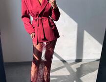 Комплект: піджак + блуза з баской + мереживна спідниця-шорти  | PUSHKA SHOP