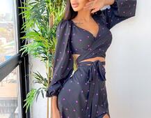 Костюм в горошек с завязками на талии Костюм в горошек с завязками на талии | PUSHKA SHOP