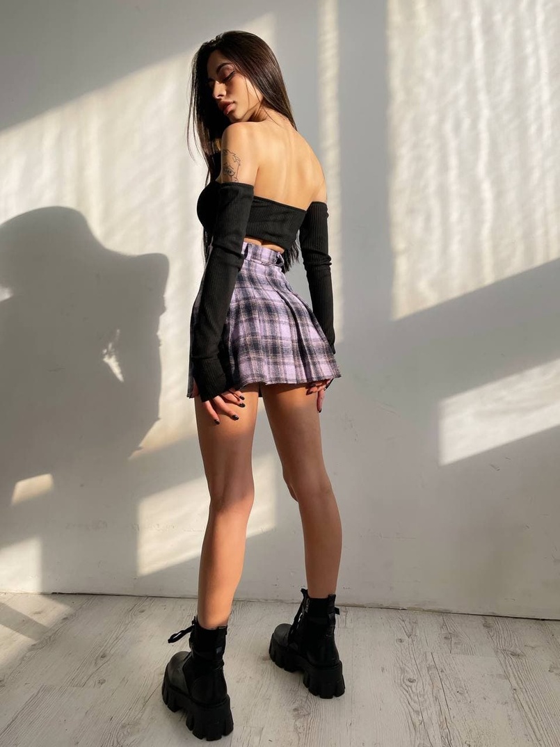 Комплект: трикотажный топ с чашечками push up + юбка в складку   Комплект: трикотажный топ с чашечками push up + юбка в складку   | PUSHKA SHOP