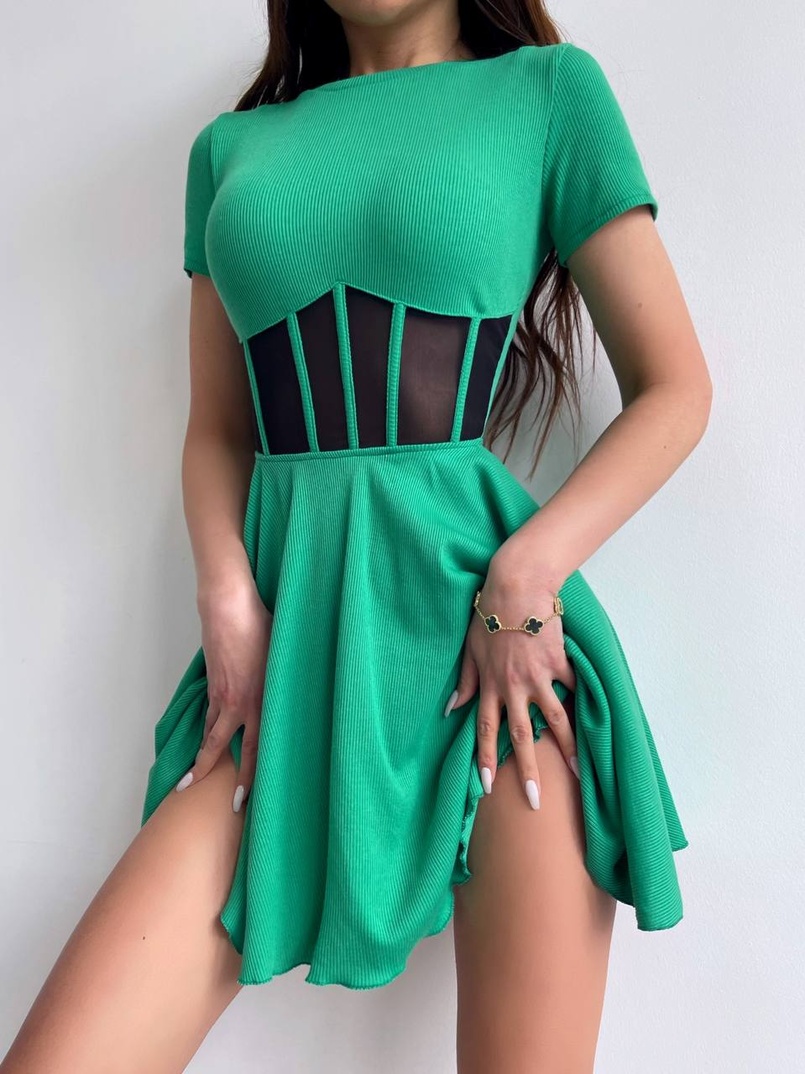 Сукня-міні  з елементами корсету  та спідницею солнцем | PUSHKA SHOP