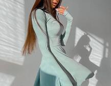 Приталенное трикотажное платье с высоким горлом Приталенное трикотажное платье с высоким горлом | PUSHKA SHOP