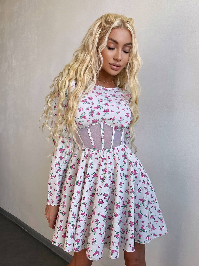 Корсетна сукня з пишною спідницею в квітковий Принт  Корсетна сукня з пишною спідницею в квітковий Принт  | PUSHKA SHOP
