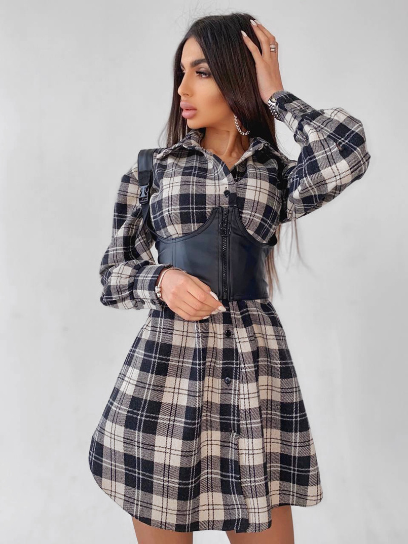 Коттоновое платье-рубашка в клетку Коттоновое платье-рубашка в клетку | PUSHKA SHOP