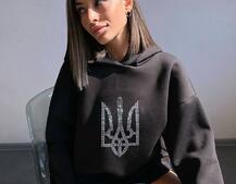 Патріотичне  худі over size із сяючими стразами | PUSHKA SHOP