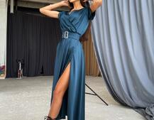 Шелковое платье-миди с широким поясом  Шелковое платье-миди с широким поясом  | PUSHKA SHOP