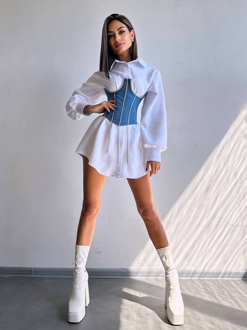 Приталена сорочка + корсет декорований камінцями Ручна робота Приталена сорочка + корсет декорований камінцями Ручна робота | PUSHKA SHOP