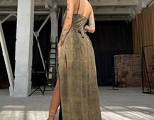 Блестящее платье-макси с разрезом   Блестящее платье-макси с разрезом   | PUSHKA SHOP