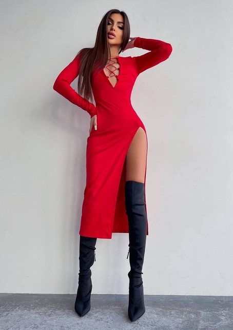 Сукня міді зі шнурівкою  | PUSHKA SHOP