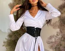 Шелковое платье с разрезом + корсет из эко-кожи Шелковое платье с разрезом + корсет из эко-кожи | PUSHKA SHOP