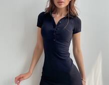 Трикотажное облегающее платье поло с разрезом  | PUSHKA SHOP