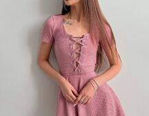 Трикотажное платье-мини со шнуровкой на груди  | PUSHKA SHOP