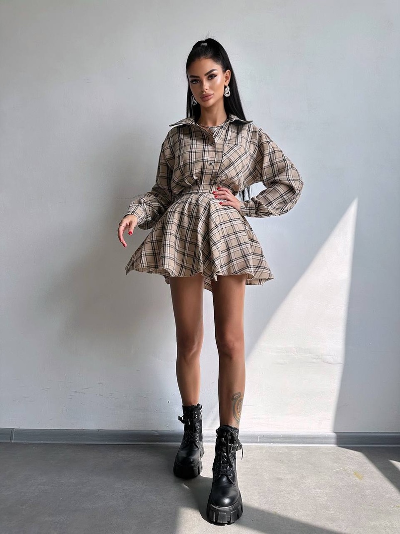 Комплект: сорочка + спідниця у клітинку  | PUSHKA SHOP