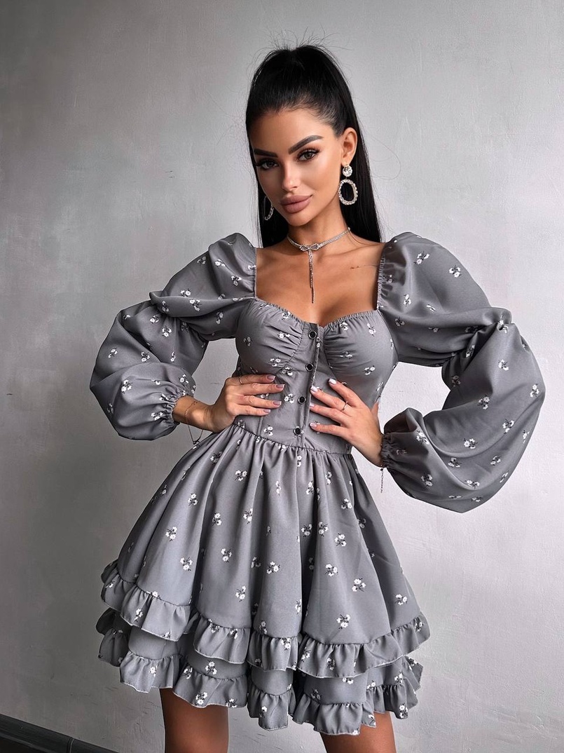 Сукня з квітковим принтом з воланами на ґудзиках  Сукня з квітковим принтом з воланами на ґудзиках  | PUSHKA SHOP