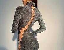 Блестящее платье-гольф со шнуровкой  Шнуровкой можно регулировать ширину выреза Блестящее платье-гольф со шнуровкой  Шнуровкой можно регулировать ширину выреза | PUSHKA SHOP