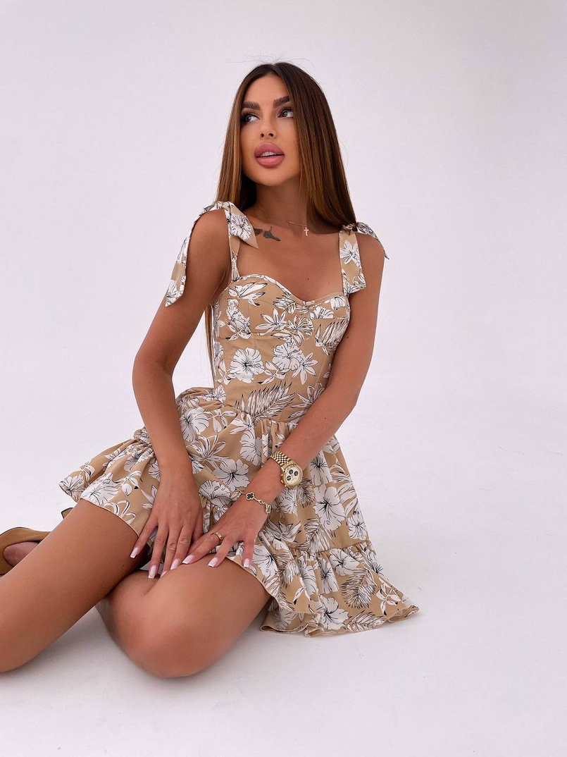 Сукня з чашечками та елементами корсету в квітковий принт  | PUSHKA SHOP