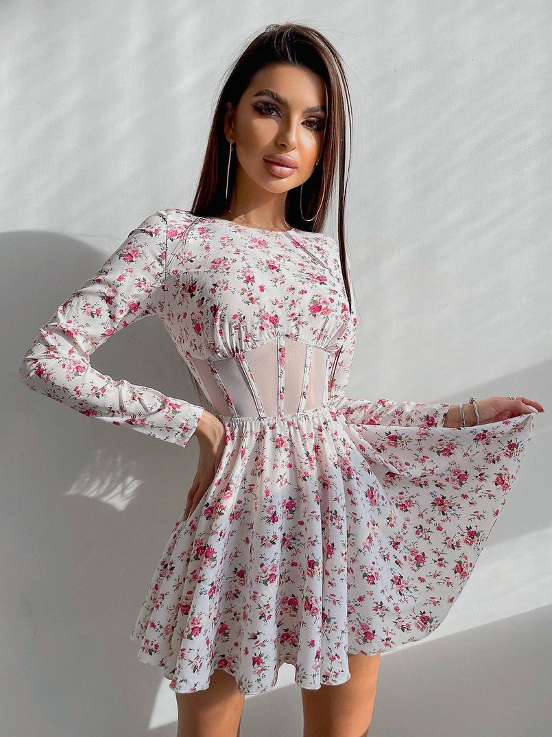 Приталена сукня з корсетною вставкою та спідницею-сонцем | PUSHKA SHOP