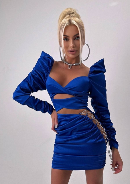 Сукня міні з драпіруванням, декорована стразами  | PUSHKA SHOP