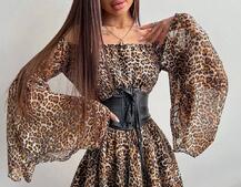 Платье с расклешенными рукавами с ассиметричной юбкой + корсет из эко-кожи Платье с расклешенными рукавами с ассиметричной юбкой + корсет из эко-кожи | PUSHKA SHOP