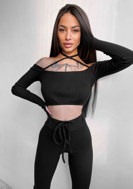 Трикотажный комплект: топ с завязками + леггинсы  | PUSHKA SHOP