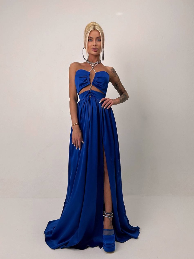 Атласна сукня максі із шнуром зі стразами Атласна сукня максі із шнуром зі стразами | PUSHKA SHOP