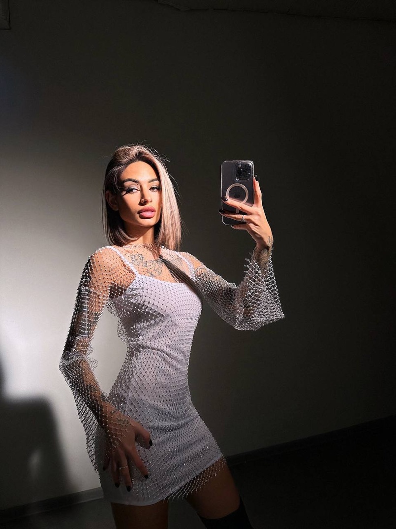 Сукня із сітки зі стразами на трикотажній підкладці  | PUSHKA SHOP