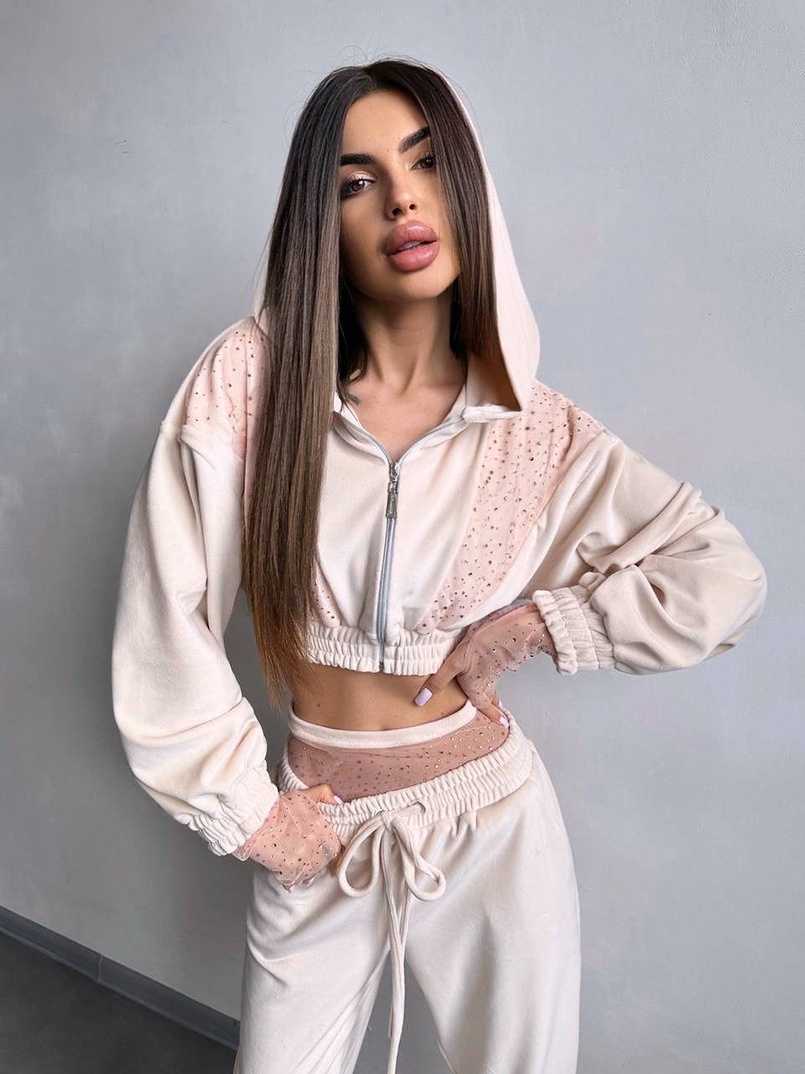 Велюровий комплект декорований стразами( бомбер+ рукавички+ штани + трусики) | PUSHKA SHOP