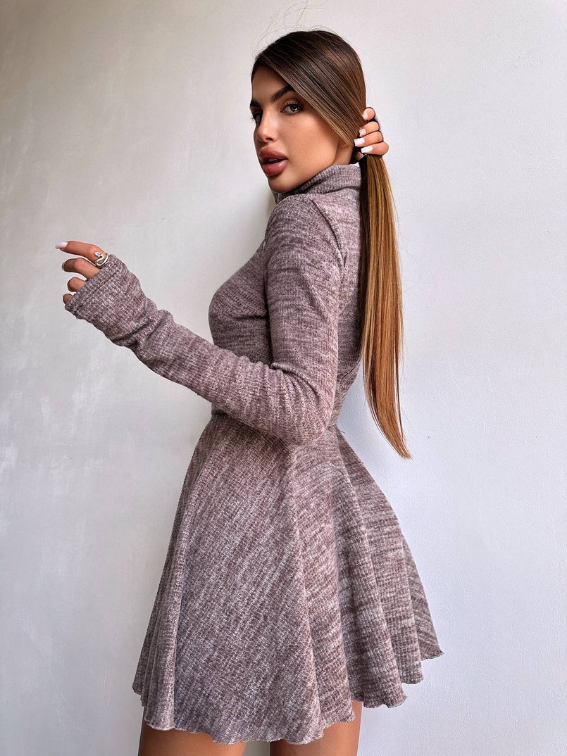 Трикотажна сукня міні із спідницею сонцем     | PUSHKA SHOP