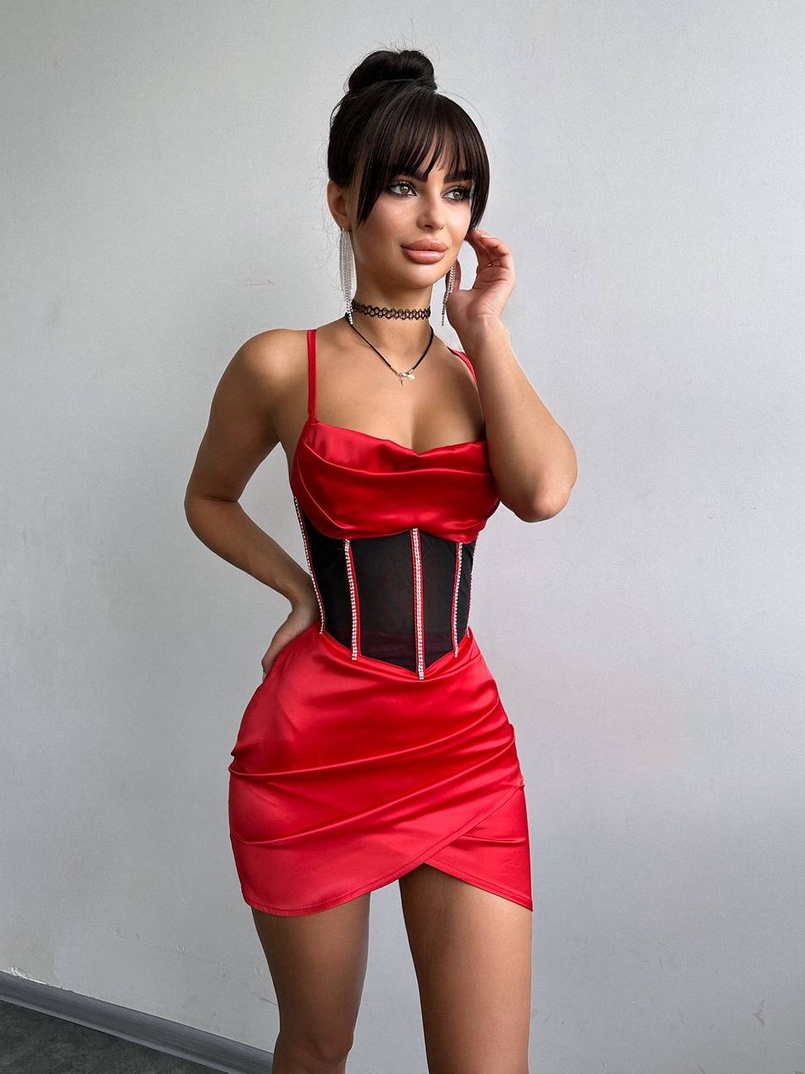 Комплект: корсет, декорований стразами + спідниця міні з драпіруванням   | PUSHKA SHOP