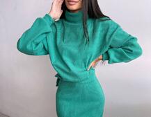 Костюм із теплого трикотажу-рубчика: светр + спідниця | PUSHKA SHOP