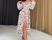 Цветочное платье-миди с разрезом  | PUSHKA SHOP