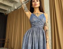 Блестящее платье с пышной юбочкой и завязками на талии  | PUSHKA SHOP