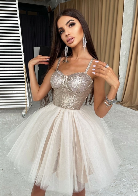 Платье-бюстье с пайетками и пышной фатиновой юбкой   | PUSHKA SHOP