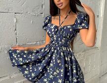 Летнее цветочное платье с завязками на груди  | PUSHKA SHOP